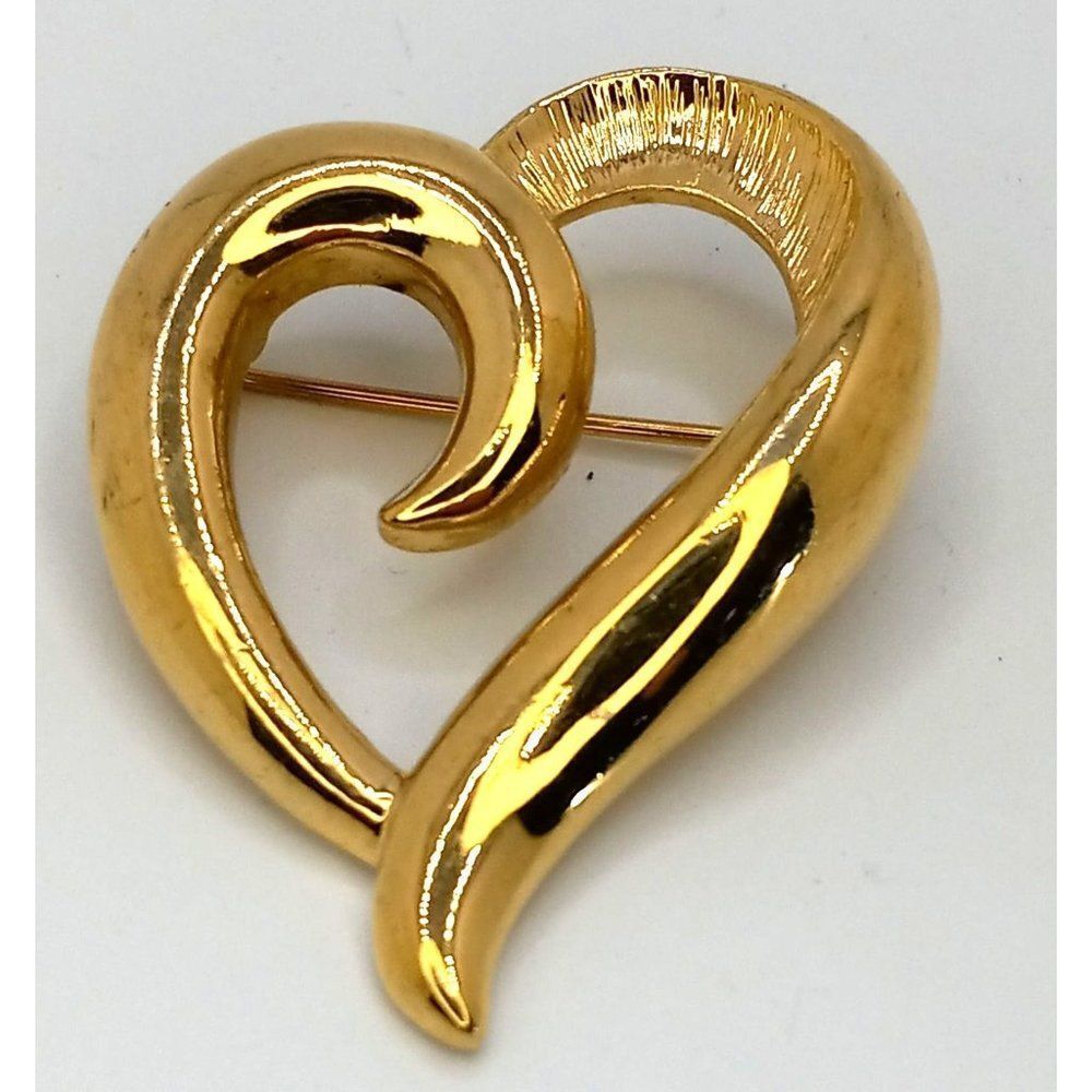 Vintage‎ Napier Heart Brooch Shiny Gold Tone